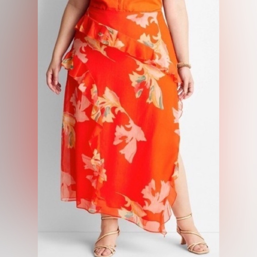 NWT Future Collective Plus Size Asymmetrical Ruffle Floral Skirt (2 sizes)